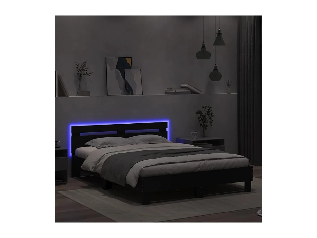 Cadre de lit avec LED sans matelas noir 140x190 cm