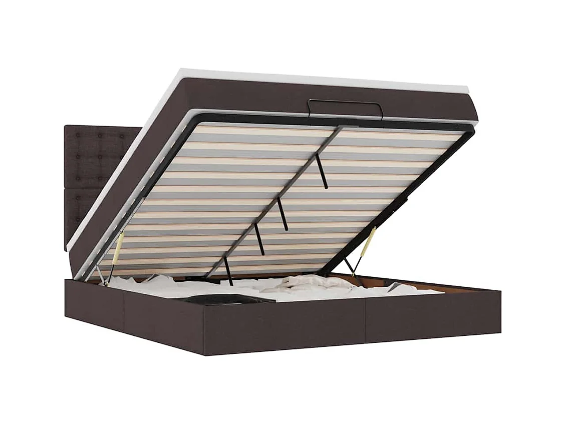 Cadre de lit ottoman avec matelas marron foncé 160x200 cm tissu
