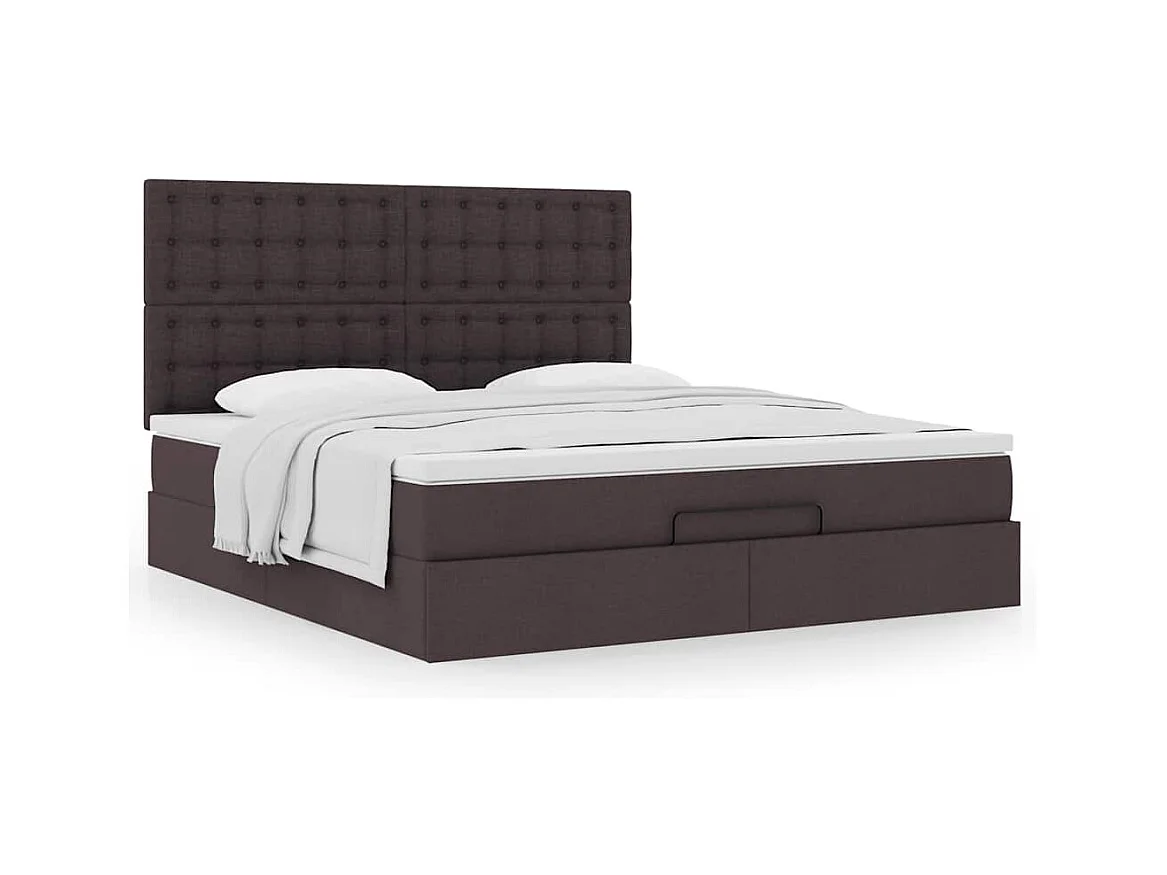 Cadre de lit ottoman avec matelas marron foncé 160x200 cm tissu