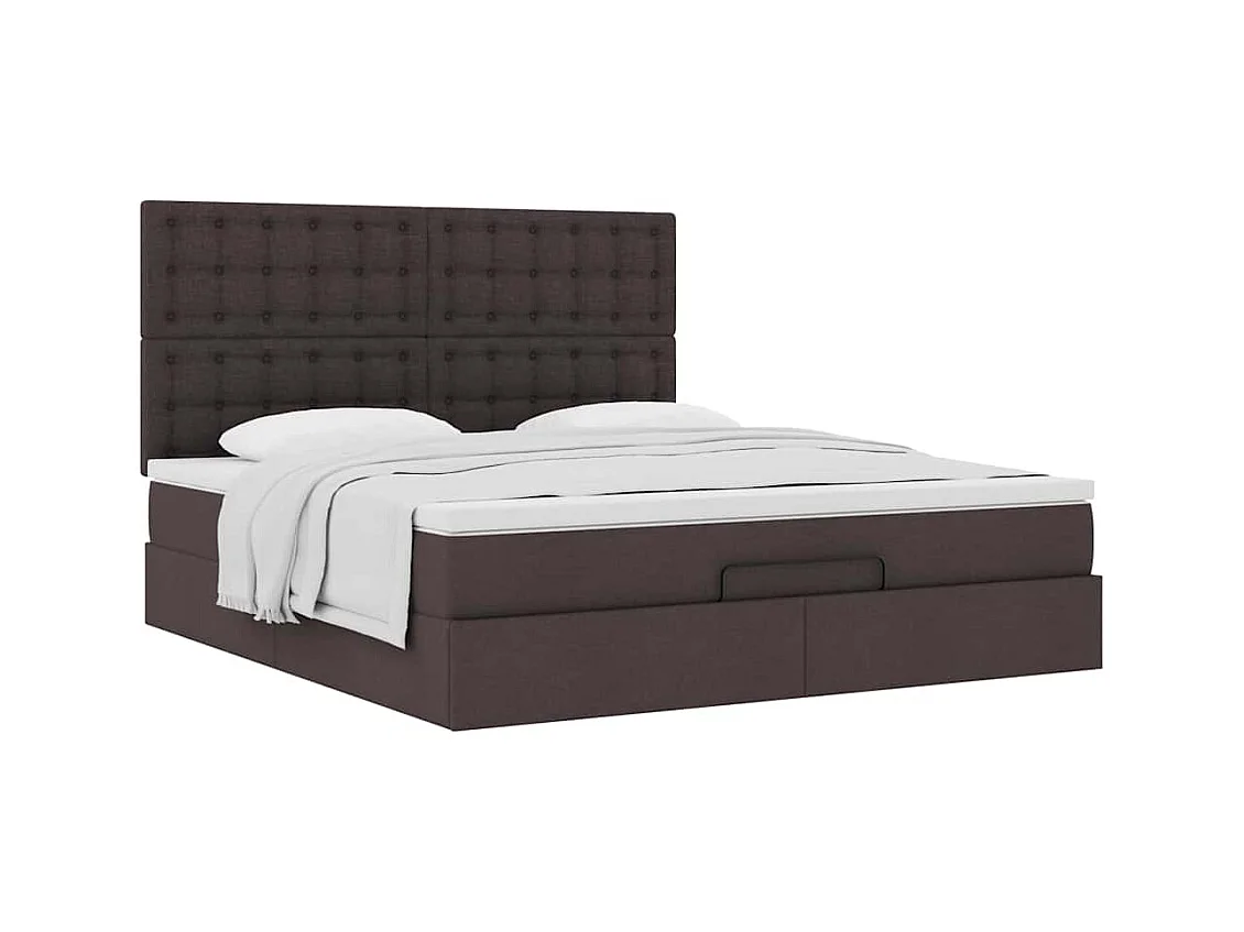 Cadre de lit ottoman avec matelas marron foncé 160x200 cm tissu