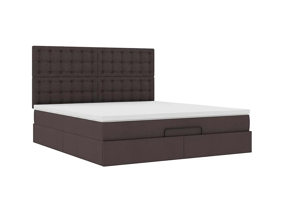 Cadre de lit ottoman avec matelas marron foncé 160x200 cm tissu