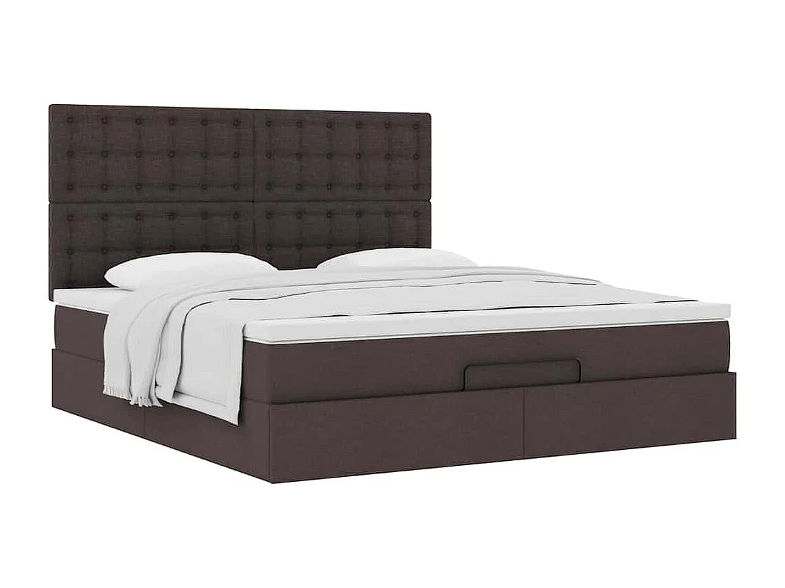 Cadre de lit ottoman avec matelas marron foncé 160x200 cm tissu