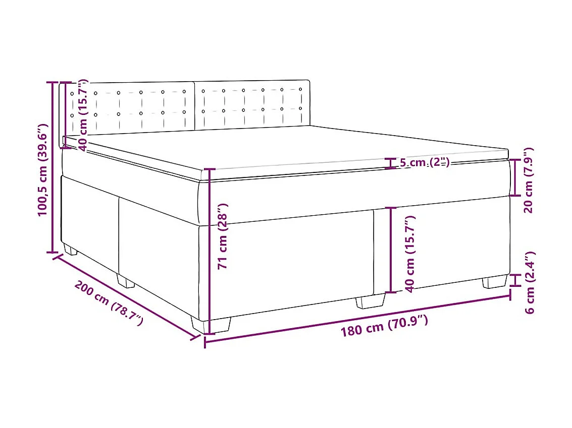 Cama com molas/colchão 180x200 cm tecido cinzento-claro