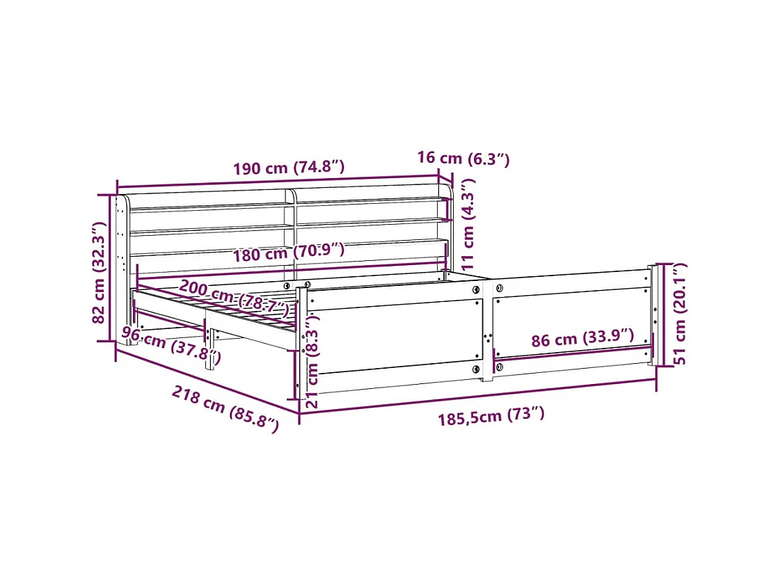 Cadre de lit avec tête de lit sans matelas 180x200 cm