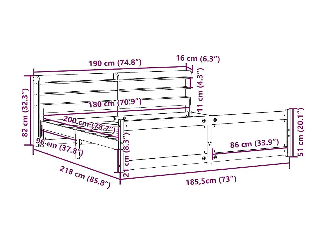 Cadre de lit avec tête de lit sans matelas 180x200 cm