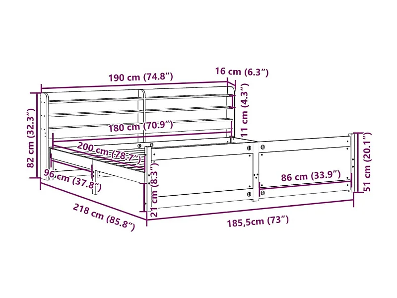 Cadre de lit avec tête de lit sans matelas 180x200 cm