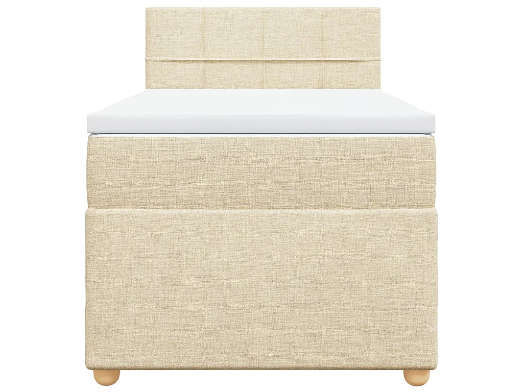 Cama box spring con colchón tela color crema 90x200 cm