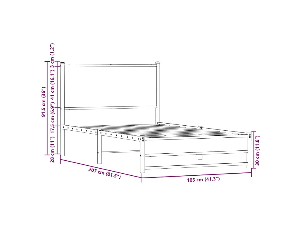 Metallbett ohne Matratze Sonoma-Eiche 100x200 cm