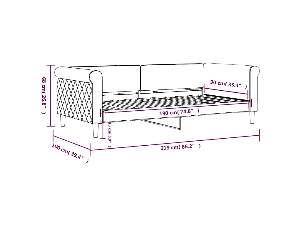 Tagesbett Dunkelgrau 90x190 cm Samt
