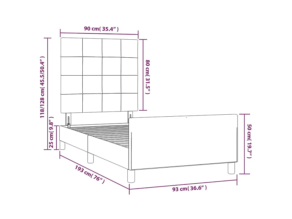 Estrutura de cama sem colchão 90x190 cm tecido preto