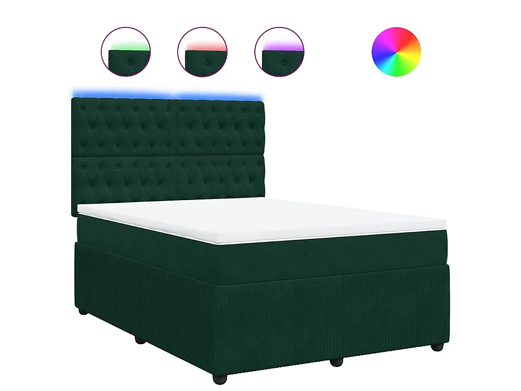 Cama box spring con colchón terciopelo verde oscuro 140x200 cm
