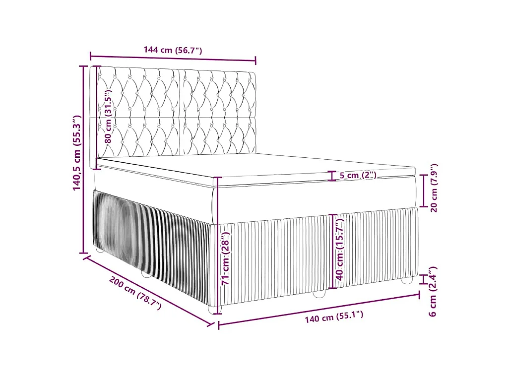Cama box spring con colchón terciopelo verde oscuro 140x200 cm