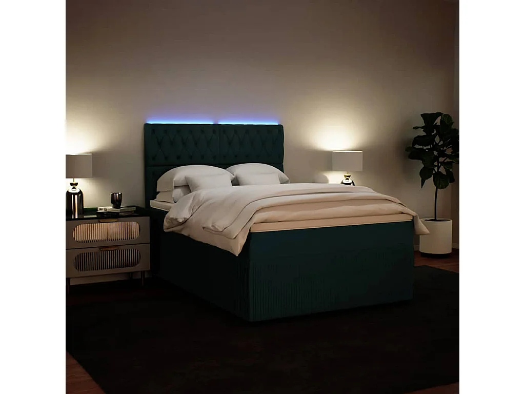 Cama box spring con colchón terciopelo verde oscuro 140x200 cm
