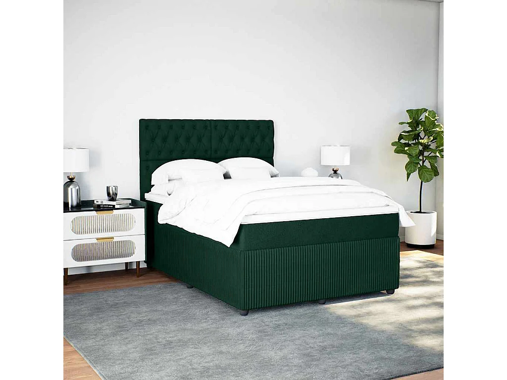 Cama box spring con colchón terciopelo verde oscuro 140x200 cm