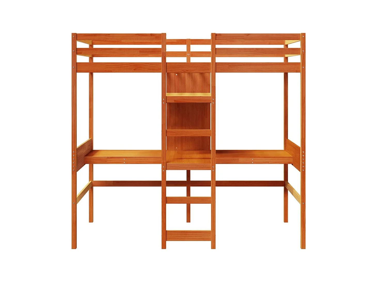 Lit mezzanine avec bureau et étagères brun cire 90x200 cm pin