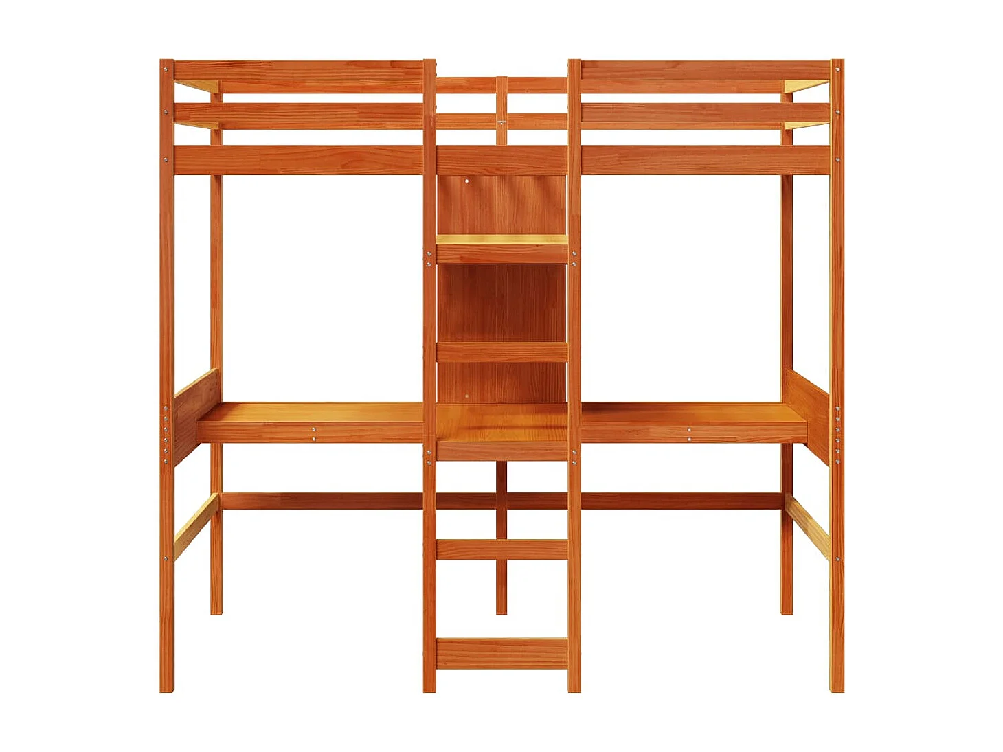 Hochbett mit Schreibtisch & Ablagen Braun 90x200 cm Kiefernholz