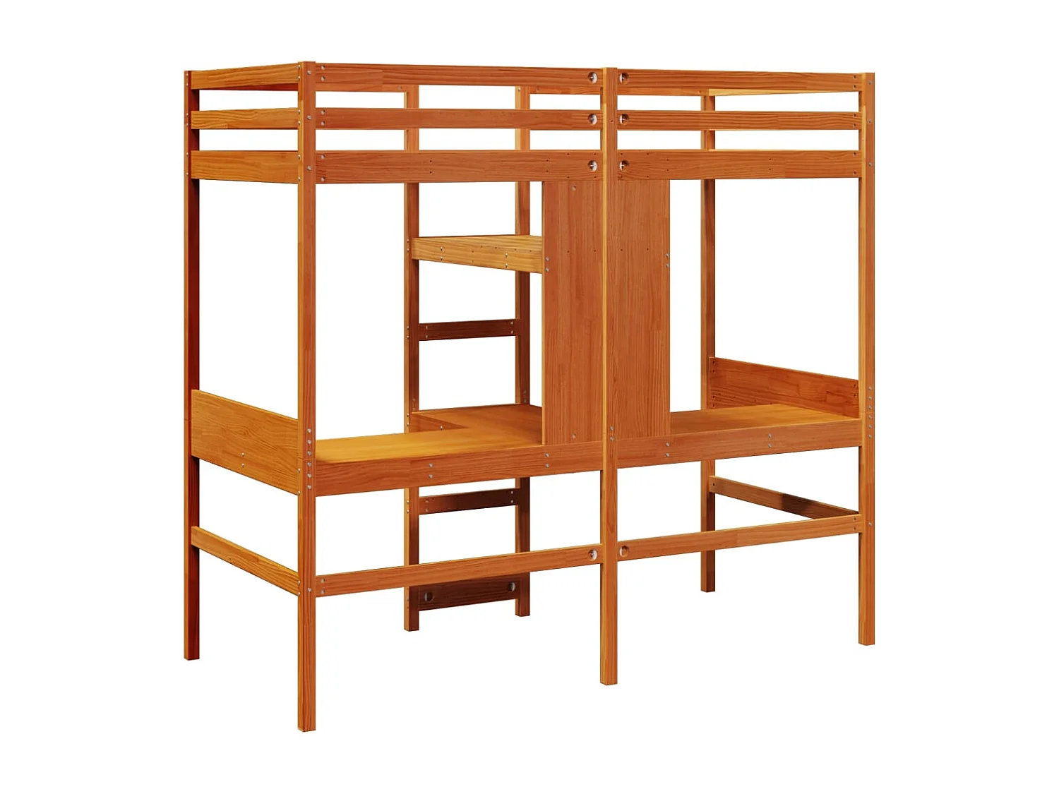 Hochbett mit Schreibtisch & Ablagen Braun 90x200 cm Kiefernholz