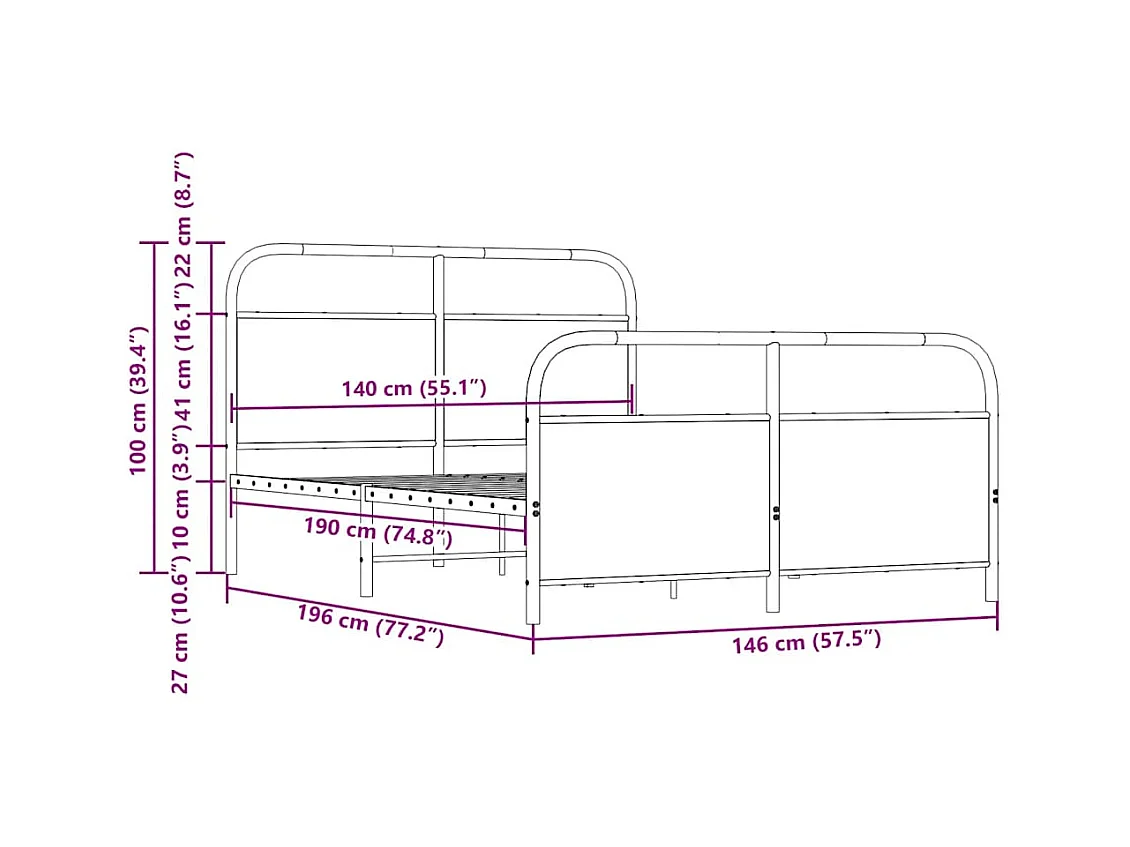 Metallbett ohne Matratze Braun Eichen-Optik 140x190 cm