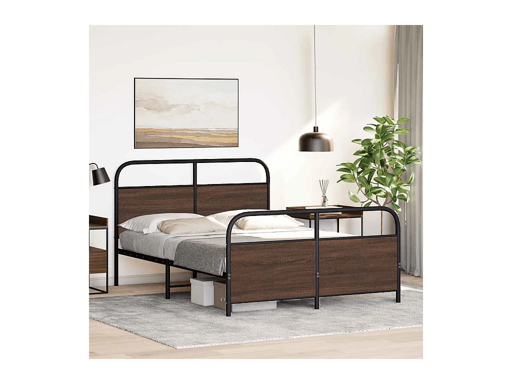 Metallbett ohne Matratze Braun Eichen-Optik 140x190 cm