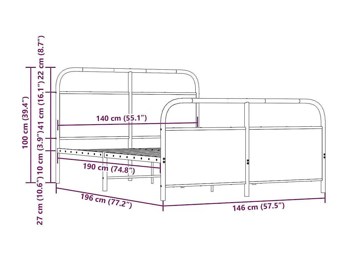 Metallbett ohne Matratze Braun Eichen-Optik 140x190 cm