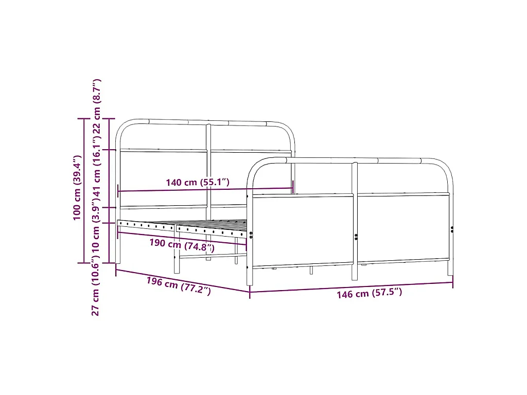 Cadre de lit en métal sans matelas chêne marron 140x190 cm
