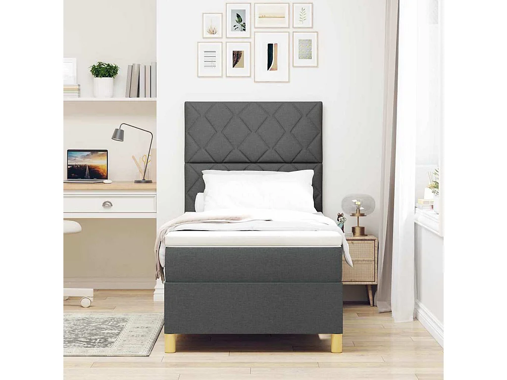 Cama Box com cabeceira Cinzento escuro 90 x 190 cm tecido