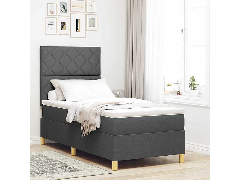 Cama Box com cabeceira Cinzento escuro 90 x 190 cm tecido