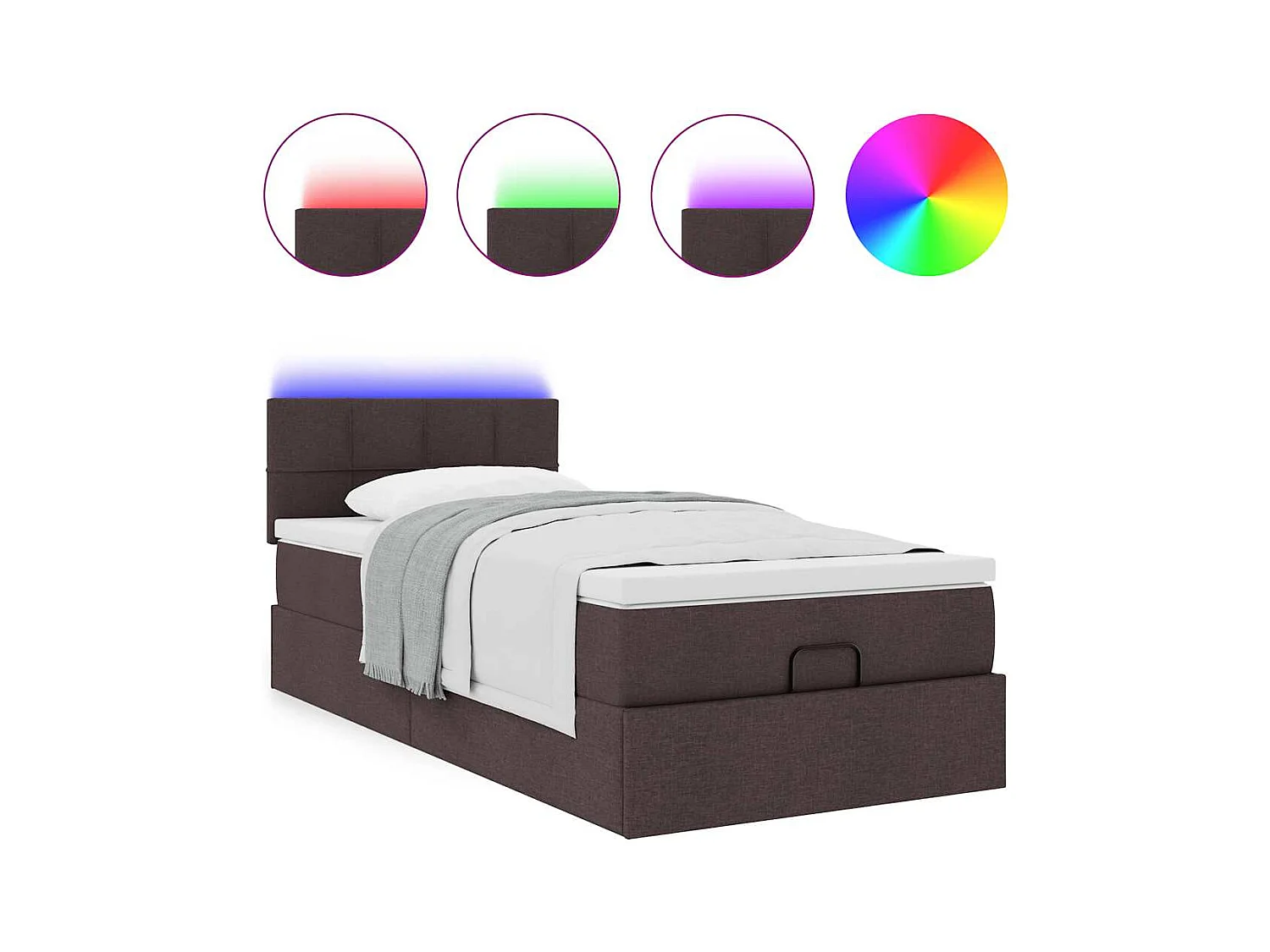 Ottomane Bett mit Matratze & LEDs Dunkelbraun 90x200 cm Stoff