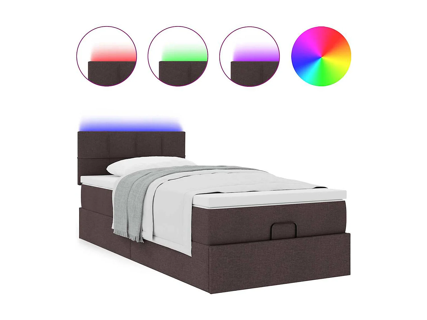 Bed poef met matras en LED's 90x200 cm stof donkerbruin