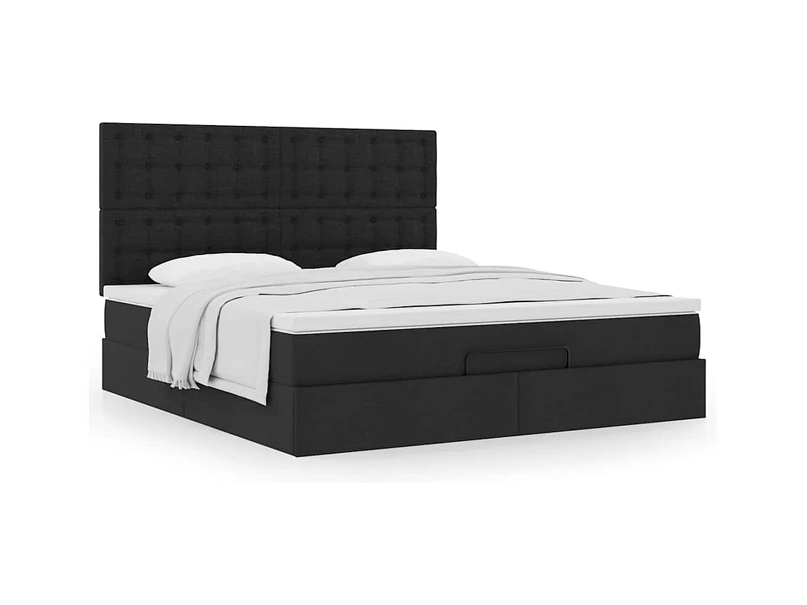 Cadre de lit ottoman avec matelas noir 180x200 cm tissu