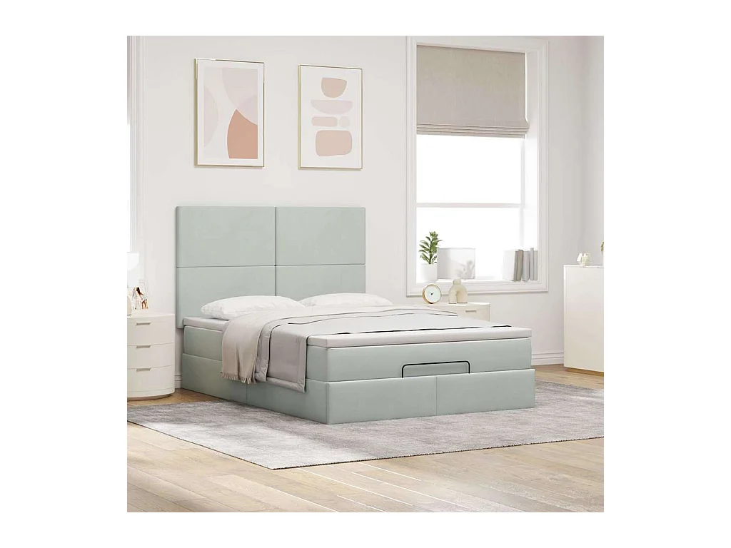 Cadre de lit ottoman avec matelas gris clair 140x200 cm velours