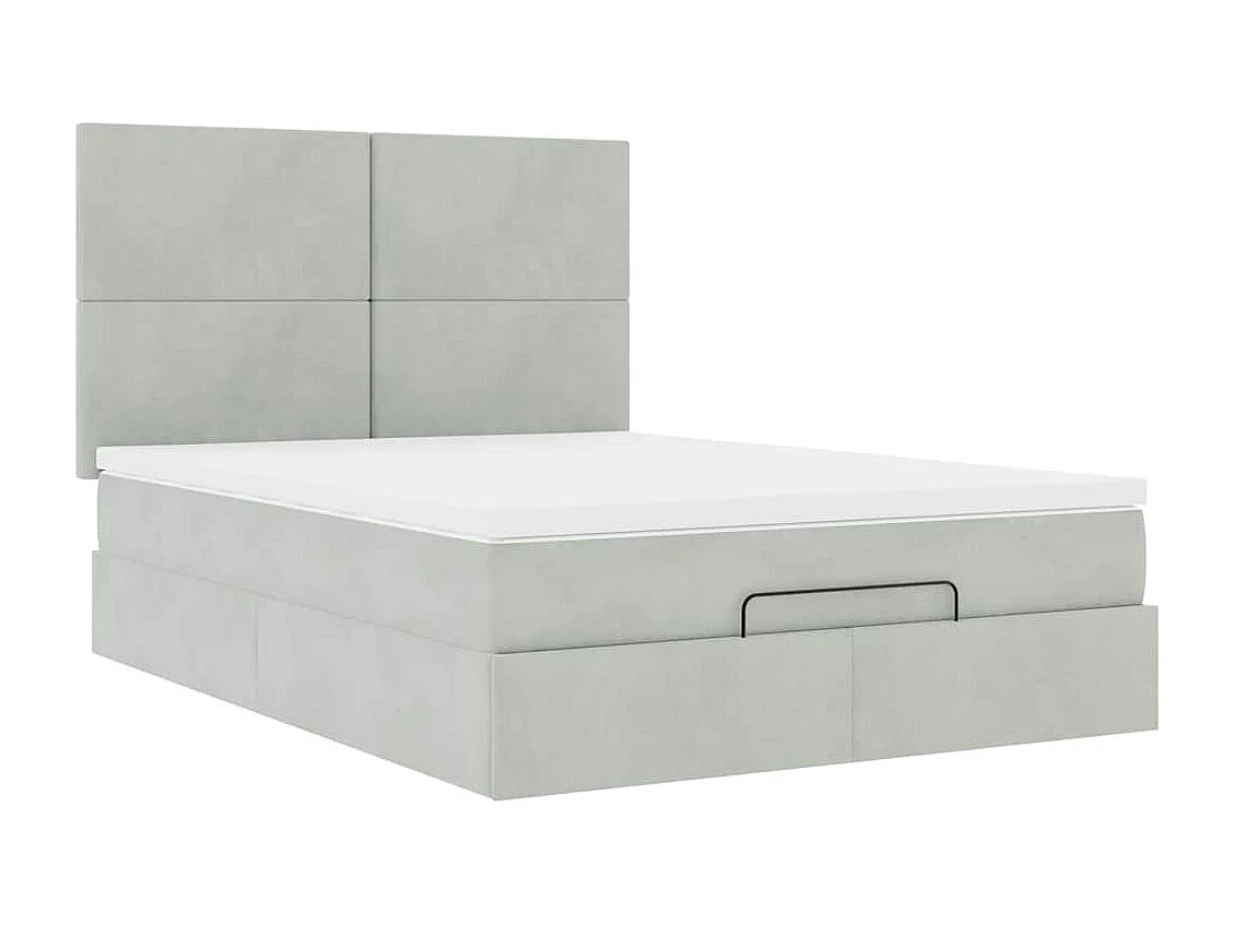 Cadre de lit ottoman avec matelas gris clair 140x200 cm velours