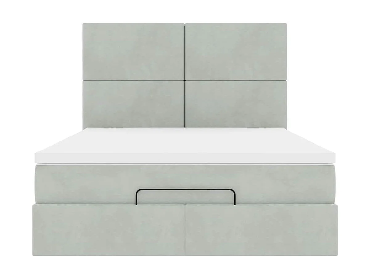 Estrutura cama otomana colchões 140x200cm veludo cinzento claro