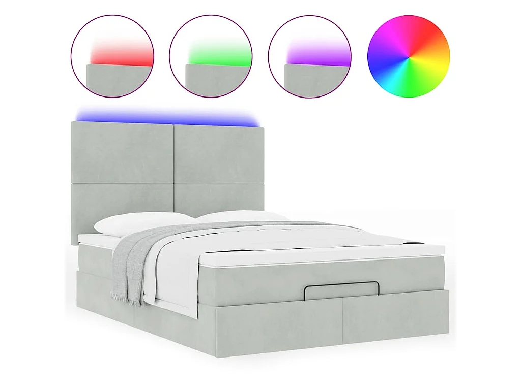 Estrutura cama otomana colchões 140x200cm veludo cinzento claro