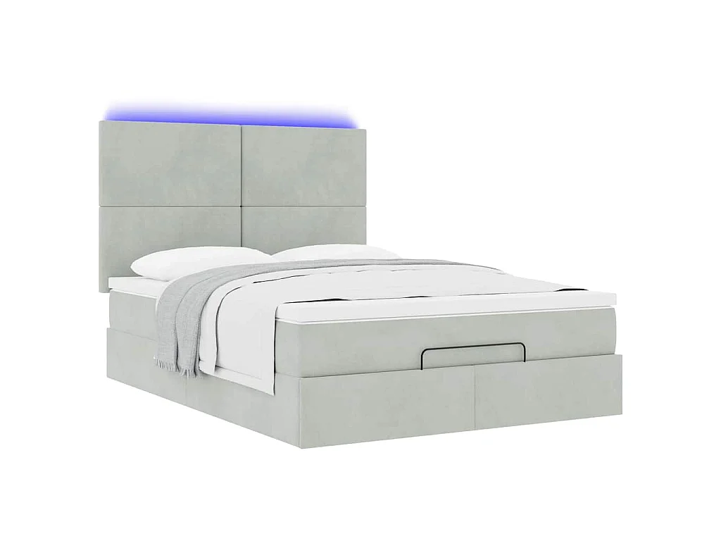Estrutura cama otomana colchões 140x200cm veludo cinzento claro