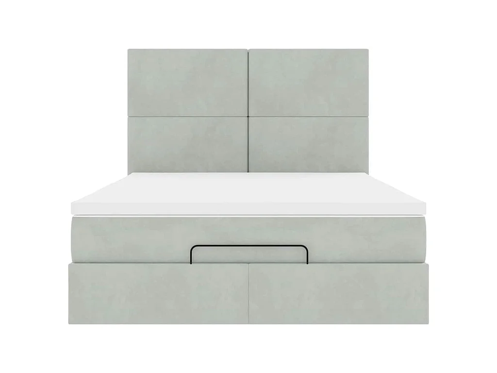 Estrutura cama otomana colchões 140x200cm veludo cinzento claro