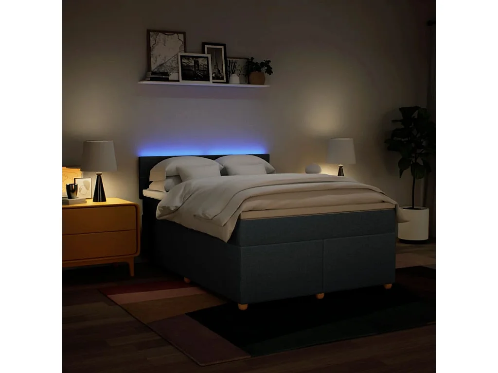 Boxspring met matras stof blauw 140x200 cm