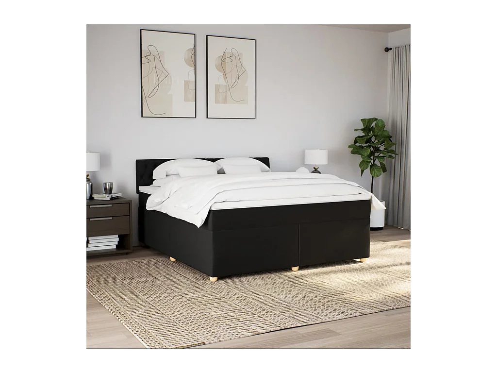 Sommier à lattes de lit avec matelas Noir 180x200 cm Tissu