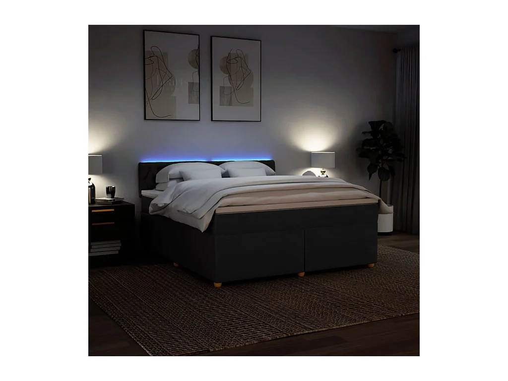 Sommier à lattes de lit avec matelas Noir 180x200 cm Tissu