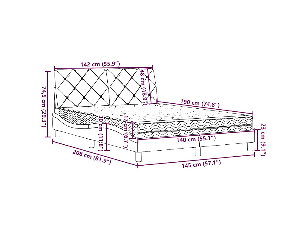 Lit avec matelas taupe 140x190 cm tissu