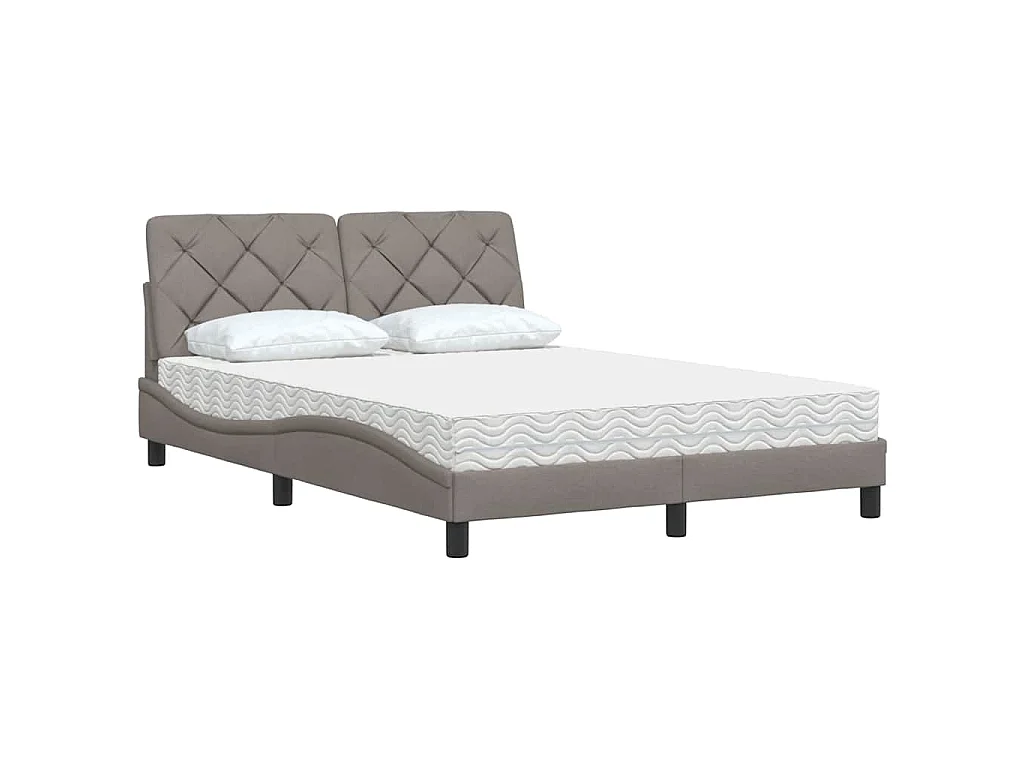 Lit avec matelas taupe 140x190 cm tissu