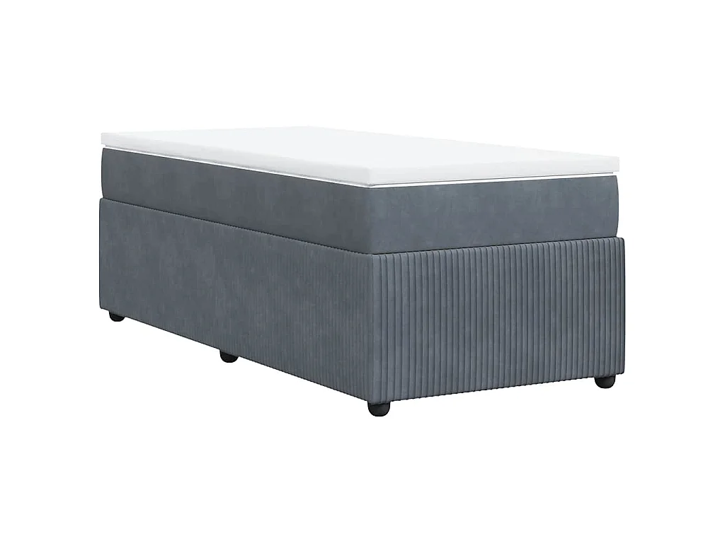 Cama box spring con colchón terciopelo gris oscuro 90x190 cm