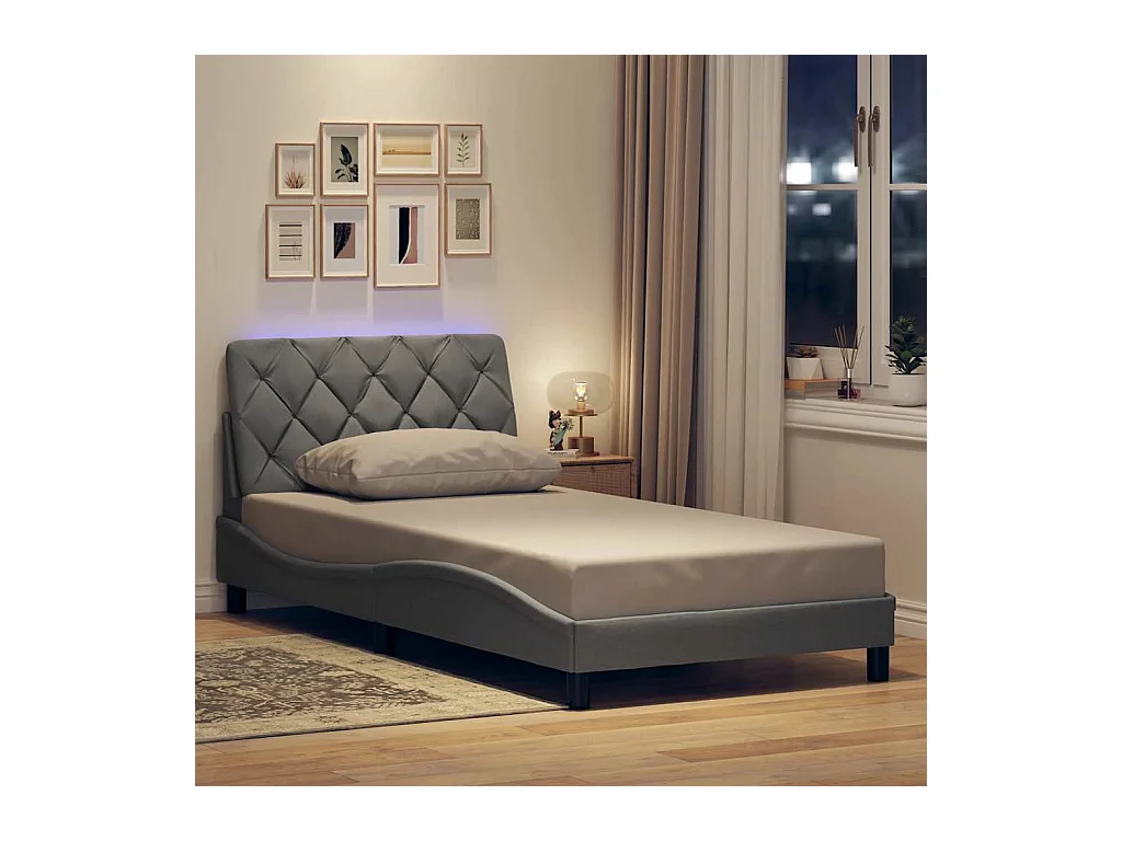 Cadre de lit avec LED sans matelas gris clair 100x200 cm tissu
