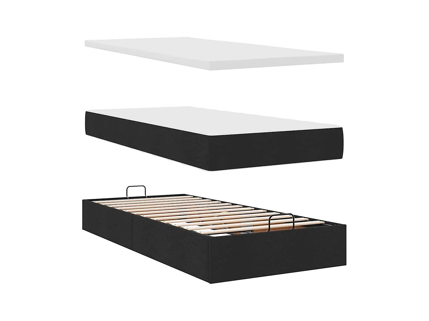 Struttura Letto Pouf con Materasso Nero 90x190 cm in Tessuto