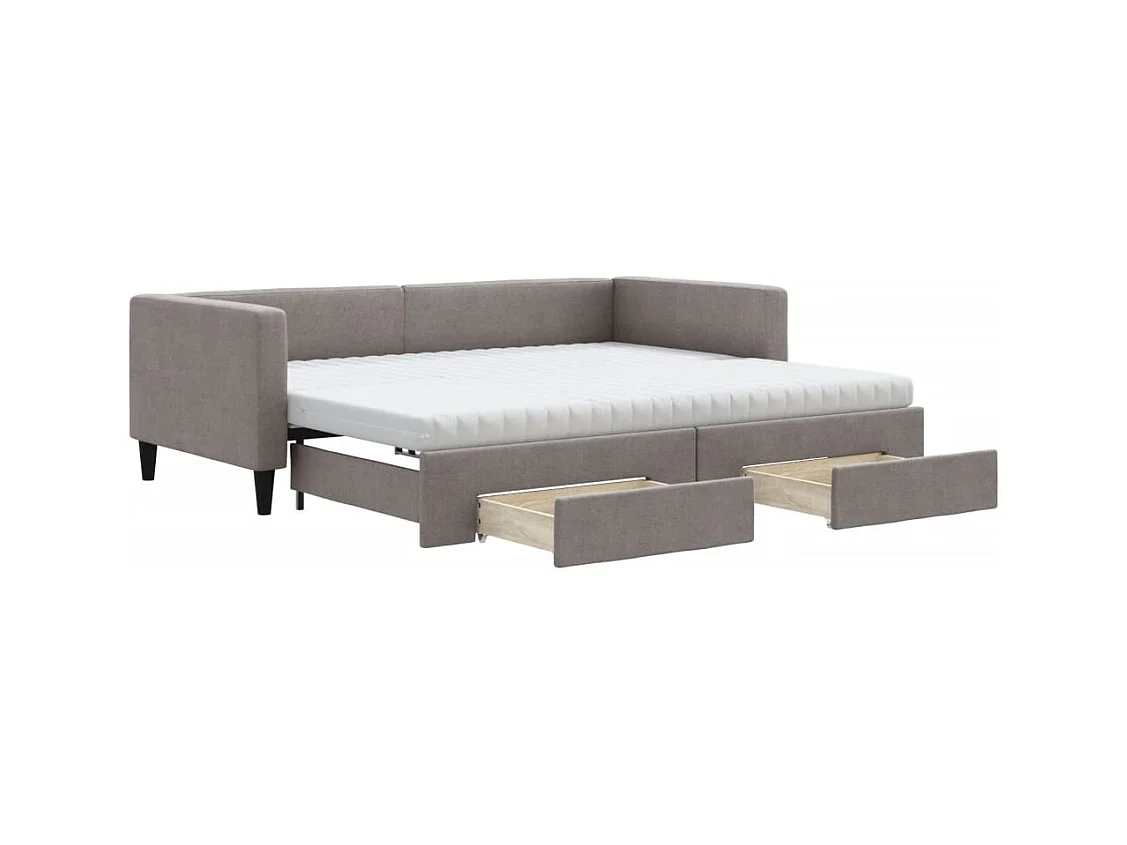 Lit de jour avec gigogne et tiroirs taupe 90x200 cm tissu