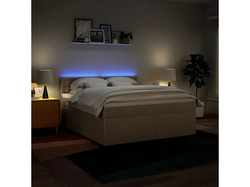 Sommier à lattes de lit avec matelas Crème 180x200 cm Tissu