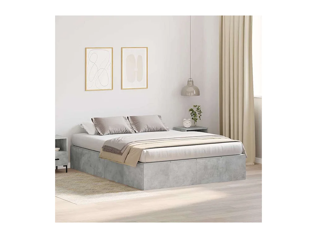Cadre de lit avec rangement Gris béton 150 x 200 cm