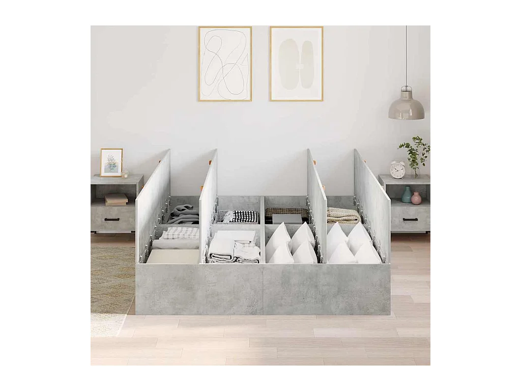 Cadre de lit avec rangement Gris béton 150 x 200 cm