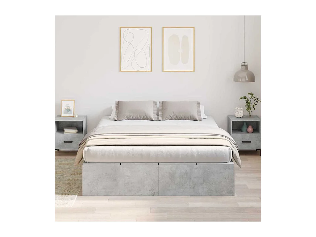 Cadre de lit avec rangement Gris béton 150 x 200 cm