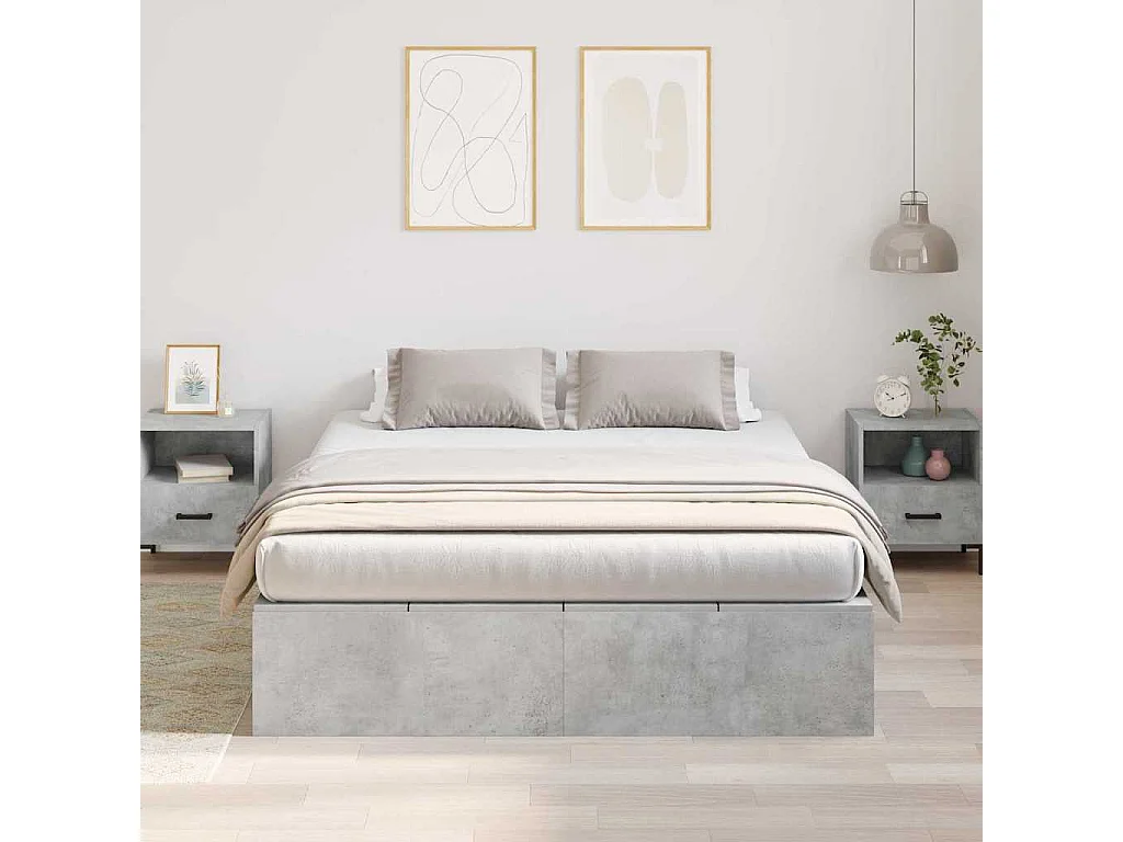 Cadre de lit avec rangement Gris béton 150 x 200 cm